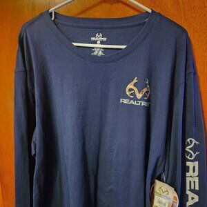 Men's 2XL Realtree Blue With Camo Horns Graphic Crew Neck Long Sleeve Shirt